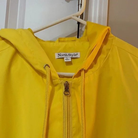 Yellow and Navy Colorblock Hooded Windbreaker Rain Jacket- Gently Used! - Picture 2 of 6